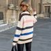 Women's Striped V-Neck Sweater – Oversized Lazy Style Pullover For Autumn & Winter_ecoleips.com