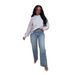 Washed Vintage Beaded Loose Straight Leg Jeans High Waisted Denim Trousers For Women_ecoleips.com