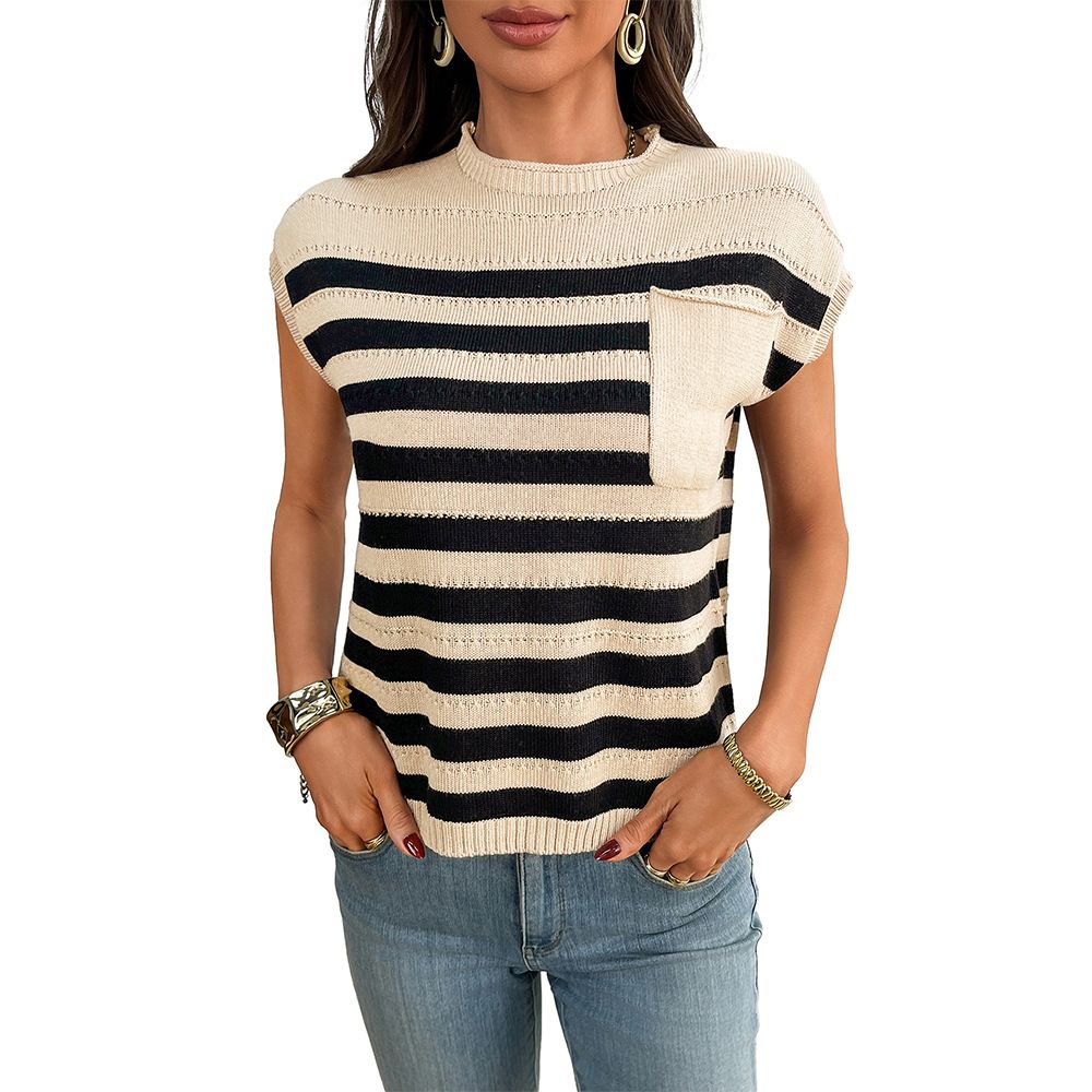 Oversized Striped Knit Sweater – Cozy Chunky Yarn Crewneck Top | Casual Loose Fit Pullover For Women_ecoleips.com
