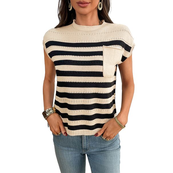 Oversized Striped Knit Sweater – Cozy Chunky Yarn Crewneck Top | Casual Loose Fit Pullover For Women_ecoleips.com