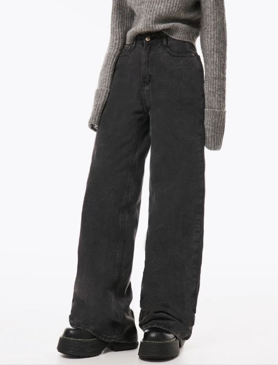 High-Waisted Wide Leg Jeans For Women – Stretch Cotton Denim Pants – Fashion Workwear (Sizes 25-32, Black)_ecoleips.com