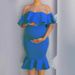 Elegant Lotus Wrap Fishtail Midi Dress - Flowy Asymmetrical Hem, Breathable Polyester & Spandex, Casual To Office Wear (White/Pink/Blue, XS-XXXL)_ecoleips.com