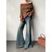 Women's Clothing Retro Washed Blue Denim Jeans Slim Fit Flared Pants Wide Leg Floor Length Autumn Fashionable Style_ecoleips.com