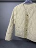 girl Jacket 2024 Autumn Winter New Khaki Water-Resistant Quilted Gold Button V-Neck Lightweight Casual Warm Cotton Coat_ecoleips.com