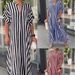 Women's Fashion Striped Cardigan Short Sleeve Dress European American Style Independent Station Side Split_ecoleips.com