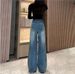 Spring Summer New Wide-Leg Jeans Blue Design High Waist Scimitar Loose Slimming Floor-Length Pants For Women_ecoleips.com