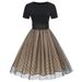 Women's Retro Hepburn Dress Round Neck Short Sleeve Polka Dot Patchwork French Style Luxury Light_ecoleips.com