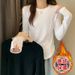Double-Sided German Velvet Warm Long-Sleeved T-Shirt For Women In Autumn And Winter, Fishbone Patchwork Base Layer, Slim_ecoleips.com