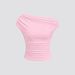 Y2k Off-Shoulder Ribbed Stretch Bodycon Top Women's Fashion Solid Color Casual Streetwear Tee Versatile Solid Colors_ecoleips.com