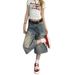 Vintage Washed Denim Capri Pants – High Street Wide-Leg Cropped Jeans For Women (Blue, S-4XL, Relaxed Fit, Stretch Comfort, Summer)_ecoleips.com
