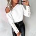 Women's Button Down Shirt Slanted Shoulder Collar Solid Color Metal Buckle Fashion Top_ecoleips.com
