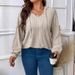 Fall/Winter Solid Color Plus Size Women's Hoodie With V-Neck, Long Sleeves, And Fringed Fleece Finish_ecoleips.com