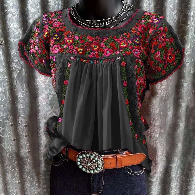 Women's Clothing Summer Women's Round Neck Fashion Printed Loose Short Sleeve T Shirt_ecoleips.com