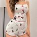 New Women's Fashion Backless Heart Print Color Block Front Split Strap Nightdress Set For Ladies_ecoleips.com