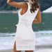 European And American Style Women's Vacation Sexy Hollow Out Vest Side Slit Fashionable Beach Mid Length Dress_ecoleips.com