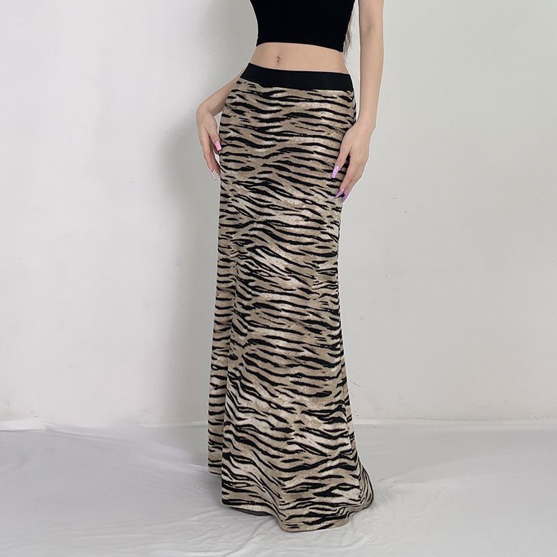 Verve Street Style Women's Reversible Turn-down Waistband Bodycon Pencil Leopard Print Split Midi Long Skirt_ecoleips.com