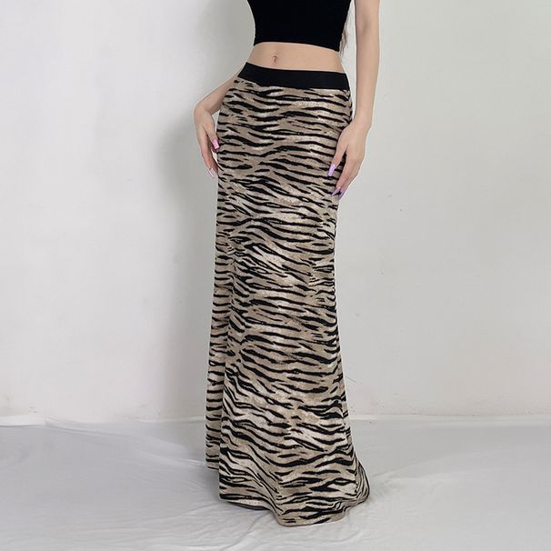 Verve Street Style Women's Reversible Turn-down Waistband Bodycon Pencil Leopard Print Split Midi Long Skirt_ecoleips.com
