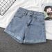 white trendy distred denim shorts for women high waisted slimming aline frayed wide leg hot pants summer 2025_ecoleips.com