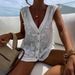 Women's Clothing New V Neck Sleeveless Sexy Embroidered Top Vest Shirt_ecoleips.com