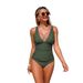 Voya 's 2026 Best-Selling Women's Two-Piece Swimsuit, New European And American Cross-Border Mesh Deep V-Neck Solid_ecoleips.com