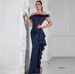 Women's Clothing Sexy One Shoulder Off Shoulder Ruffled Pleated Slim Long Dress_ecoleips.com