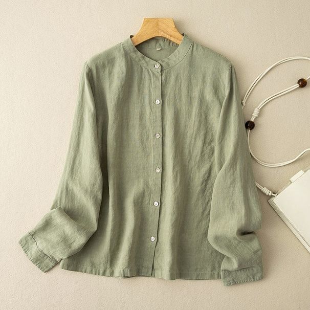 Bohemian Linen Long Sleeve Shirt - Oversized Button-Up Blouse, Relaxed Fit, Vintage Style (White/Black/Green/Pink/Natural)_ecoleips.com