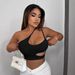 Summer New Style Women's One Shoulder Fitness Vest Shockproof Cloud Shape Beautiful Back Irregular Straps Running Top for Ladies_ecoleips.com
