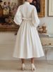 Freeacy Women's Solid White Turtleneck Puff Sleeve High Waist Bow Tied Midi Dress 2026 Spring Stylish Retro Elegant Dresses_ecoleips.com