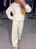 Women's Clothing Autumn And Winter Hot Selling Women's Casual Round Neck Long Sleeve Full Body Hot Diamond Drawstring Foot Two Piece Suit_ecoleips.com