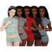 Women's Waffle Texture Two Piece Set HR26021 European American Style Hooded Zip up Top with Drawstring Shorts_ecoleips.com