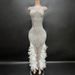 Women's Clothing Performance Costume Sleeveless Feather Full Diamond Slim Dress Singer Celebrity Party Banquet Party Dress_ecoleips.com