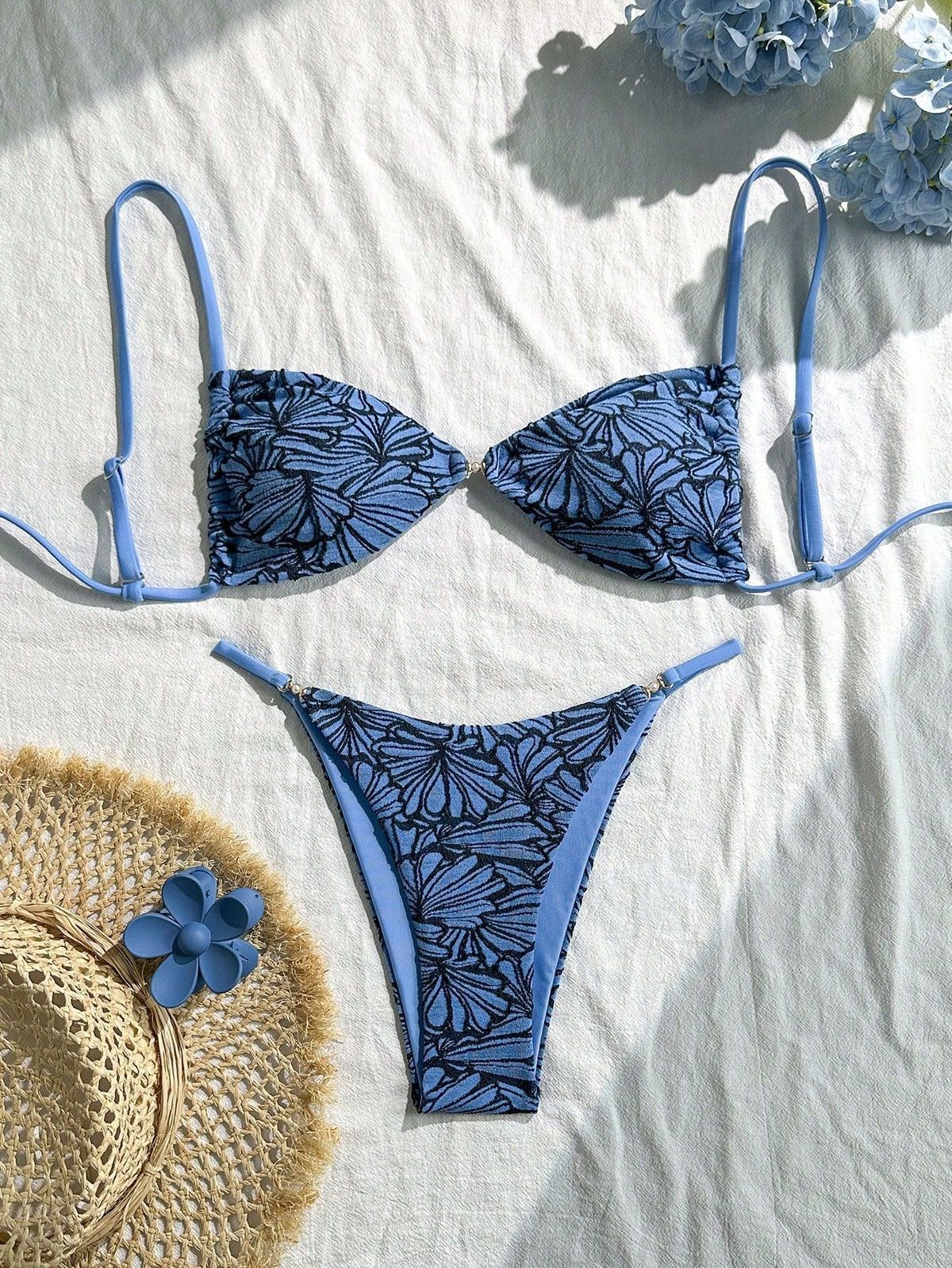 Floral Print Backless Bikini Set – Trendy Two-Piece Swimwear For Women_ecoleips.com