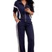 Women's Spring Summer Two Piece Set Color Block Short Sleeve Jacket Striped Color Block Straight Leg Pants_ecoleips.com