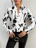 Verve Women's Printed Notch Collar Casual Long Sleeve Shirt Top_ecoleips.com