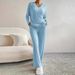 Cozy Ribbed Lounge Set – Oversized V-Neck Top & Straight-Leg Pants, Relaxed Two-Piece Outfit For Women (Fall/Winter Edition)_ecoleips.com