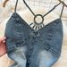 Premium High-End Denim Dress Backless Strapless Bow Tie Waist Slimming Fit Niche Selection Hollow out_ecoleips.com