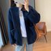 Faux Shearling Bomber Jacket For Women – Oversized Fleece-Lined Winter Coat With Glitter Accents, M-2XL (Navy/Khaki)_ecoleips.com