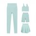 U Shaped Vest Cropped Pants Shorts And Skirt Four Piece Set For Women Slim Fit Stretchy Sportswear_ecoleips.com