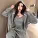 Casual Sports Suit For Women, Autumn New Loose Slimming Sweatshirt Jacket Vest Jogger Pants Three-Piece Set Stylish_ecoleips.com