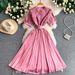 Elegant French Style Lace Trimmed round Neck Dress for Women Slimming Flattering Pleated Maxi Skirt Perfect for Summer_ecoleips.com