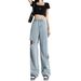 Blue Ripped Denim Women's High Street Straight-leg Distressed Summer Thin Loose Drapey High-waisted Wide-leg_ecoleips.com