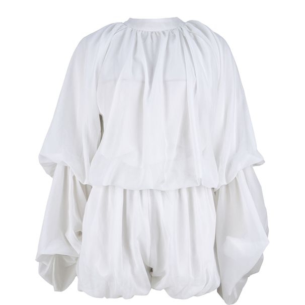 K European And American Women's Casual Solid Color Ruffle Shorts Fashionable Women's Round Neck Lantern Sleeves Solid Color Two-piece Set_ecoleips.com