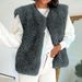 Women's Long Plush Sleeveless Vest - Soft Fleece Winter Cardigan For Casual & Office Wear (Dark Grey, Blue, Black)_ecoleips.com