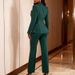 Women's Slim Fit Double-Breasted Blazer Set – Emerald Green Gold Button Suit With Straight Leg Pants (S-XL, Polyester, Business & Formal Wear)_ecoleips.com