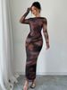 Women's Pleated Tight Dress Sexy Mesh Printed European American Style for Autumn New Arrival_ecoleips.com