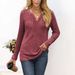 Women's Autumn/Winter Pure-Color V-Neck Loose-Fitting Casual Long-Sleeve T-Shirt_ecoleips.com