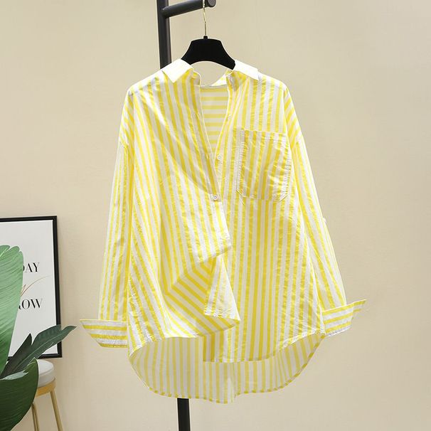 Women's Clothing Printed Striped Shirt For Women Spring And Autumn New Fashionable Loose Versatile Long Sleeved Cardigan Shirt Inner Wear_ecoleips.com