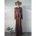 Vintage-Inspired Long Sleeve Dress - Elegant V-Neck Floral Print Midi Dress With Button Detail (Dark Brown, S-XXL)_ecoleips.com