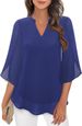 2026 Cross-Border Casual Summer New European And American Women's Petal Sleeve Loose V-Neck Chiffon Blouse_ecoleips.com