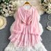 Women's Sexy Hollow out Tie Waist round Neck Chiffon Dress Sweet Heart Ruffle Skirt Versatile Breathable New 2026_ecoleips.com